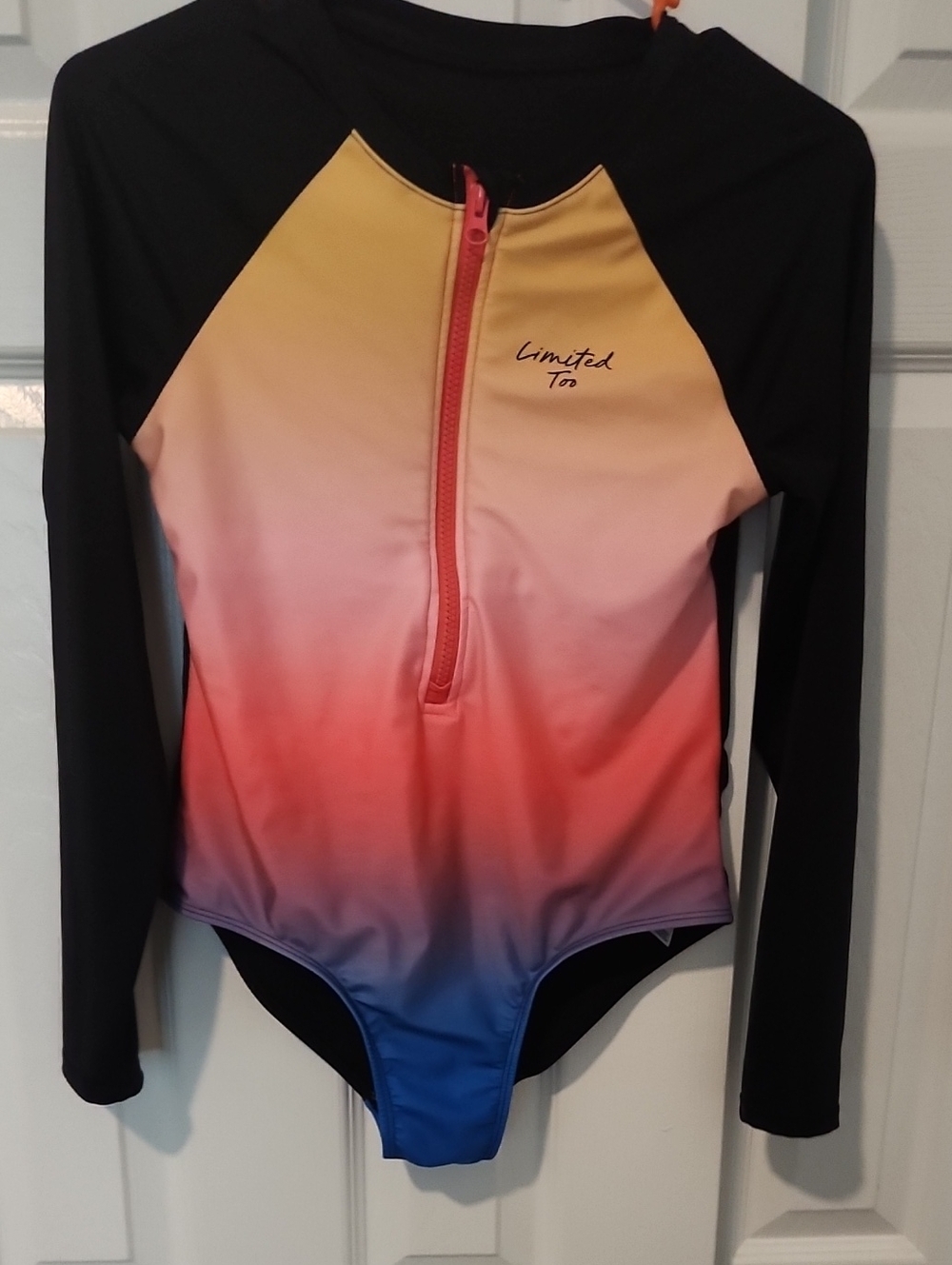 Limited Too Girls' Long Sleeve Ombre Rash Guard Swimsuit - Yellow to Blue